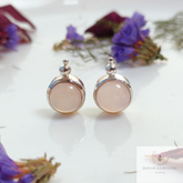 Rose Quartz Stud Earring, 925 Sterling Silver Stud Earring, Round Pink Stud, Minimal, Bohemian Jewelry, Bridesmaid Gift, Cute Simple Earring